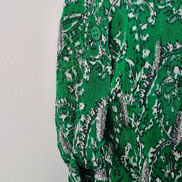 New BA&SH Clem Metallic Paisley Vert Green Short Sleeve V-Neck Dress 6 - Picture 5 of 8
